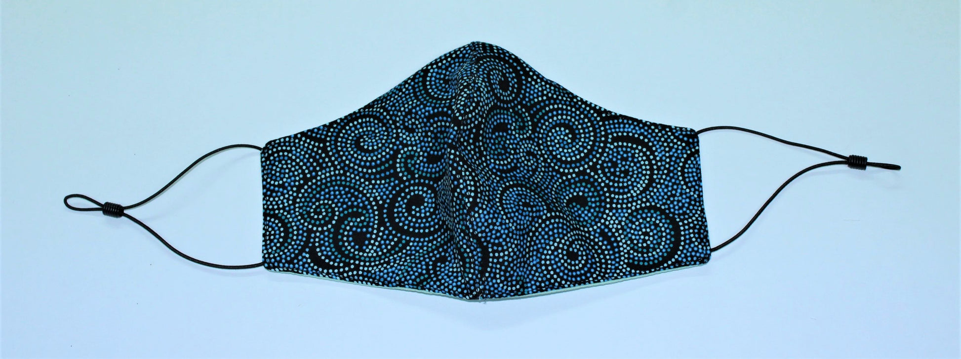 shaped  3-layer facemask with adjusters in blue ethnic dot painted swirls