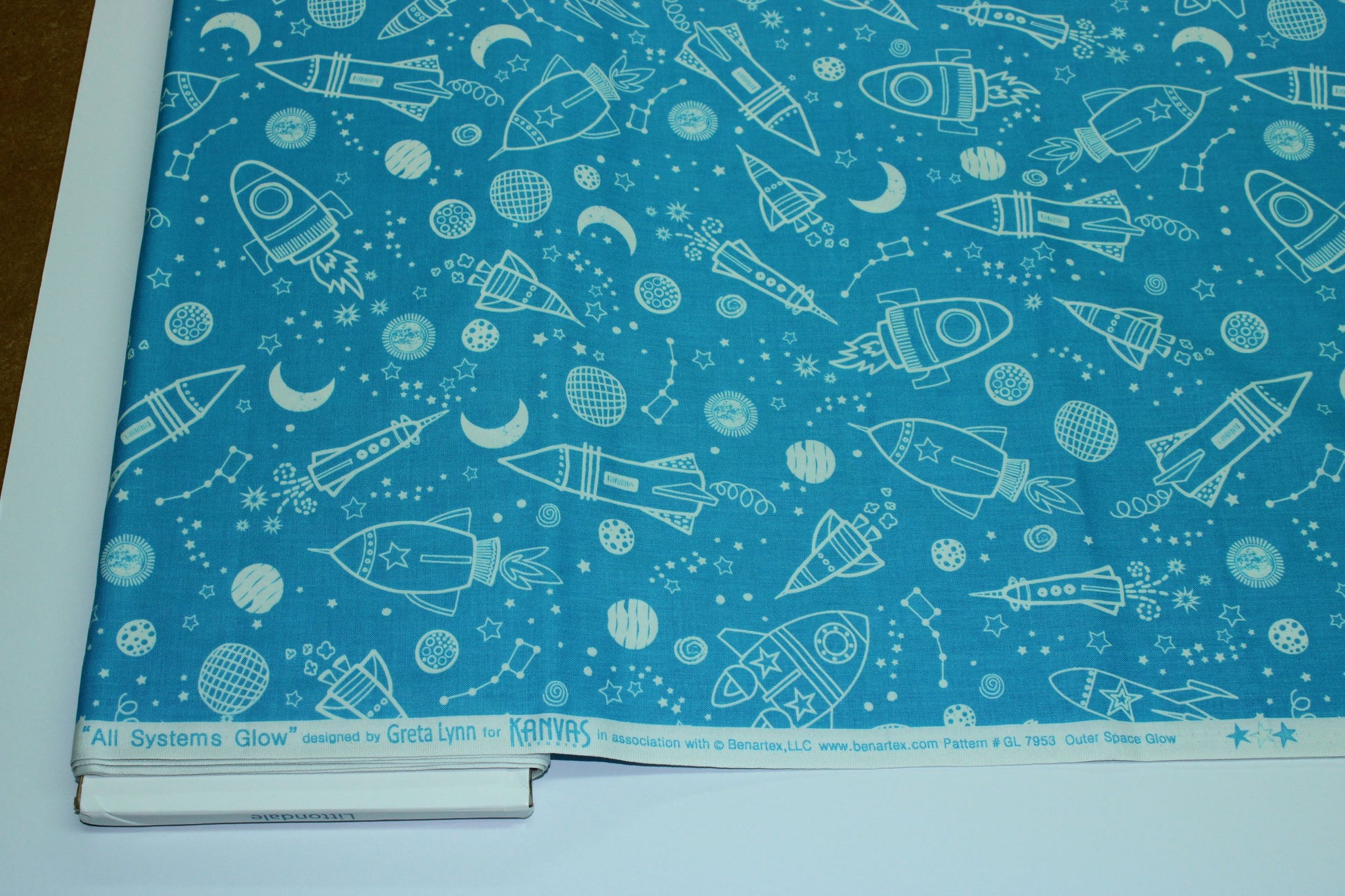 Outer Space Glow by Geta Lynn for Kanvas, Glow in the dark fabric
