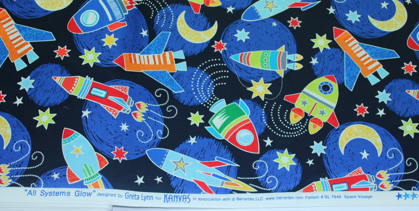 Space Voyage by Greta Lynn for Kanvas, Glow in the dark fabric