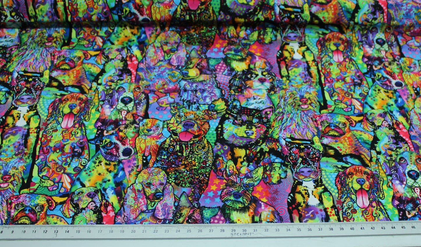 technicolour pop art dog collage fabric