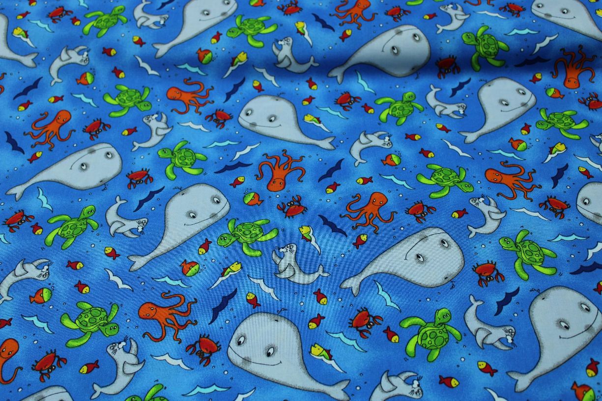 Whale and fish children's fabric