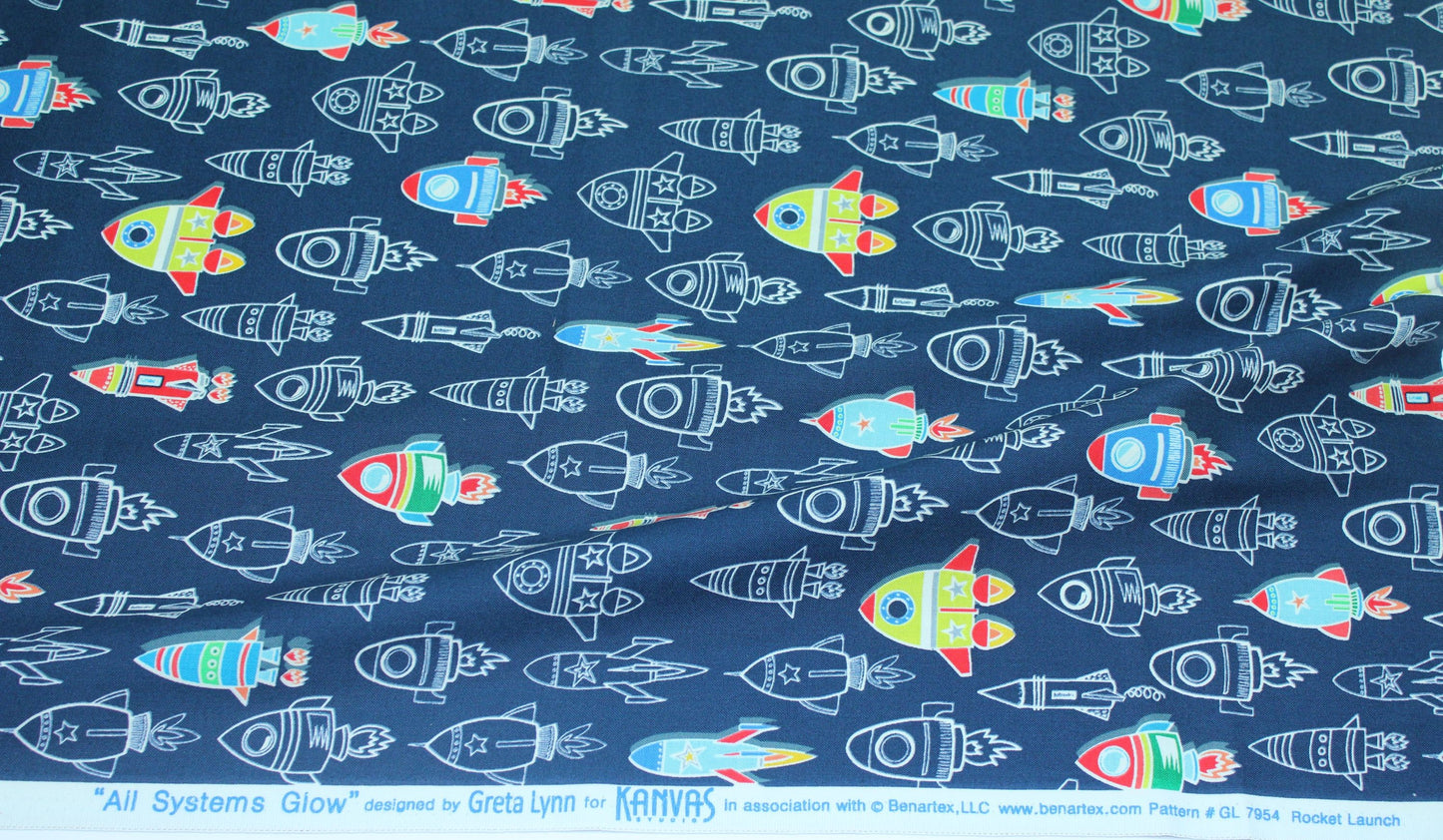 Rocket Launch by Greta Lynn For Kanvas Glow in the dark fabric
