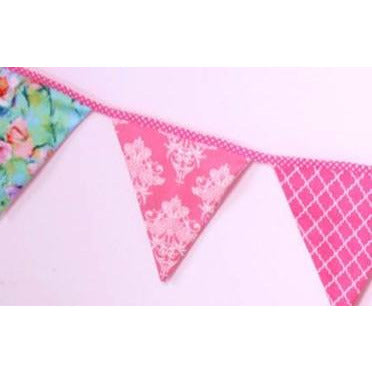bunting in pink and blue floral colourways